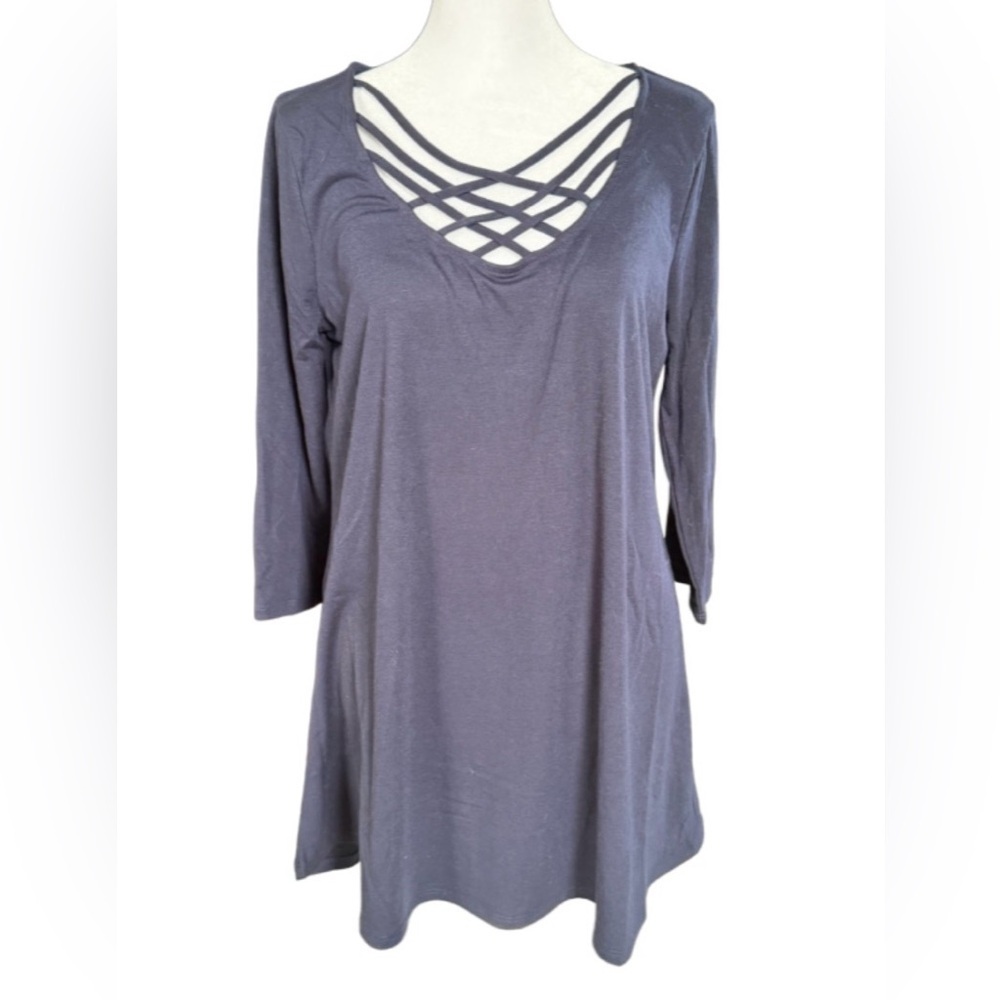 Zenana Premium Navy Blue Crisscross Neck Tunic